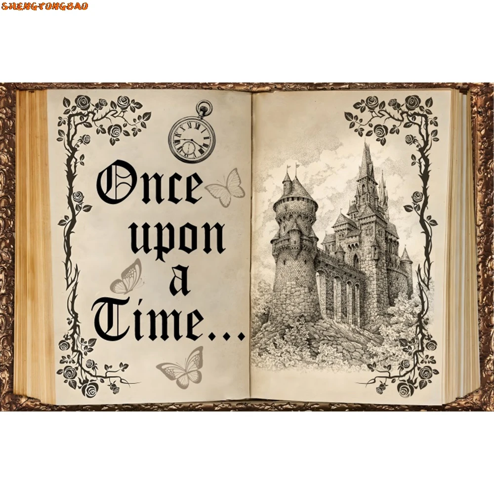 Bajkowe książki fotografia tło dawno temu zamek kwiat ślub dziewczyna księżniczka dekoracje na przyjęcie urodzinowe zdjęcie tła