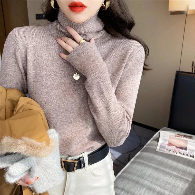 Turtleneck Sweater Winter Slim Thicken Knitwear Jumper Woman Soft Knit Pullovers Casual Black knit Warm Tops bottom sweater