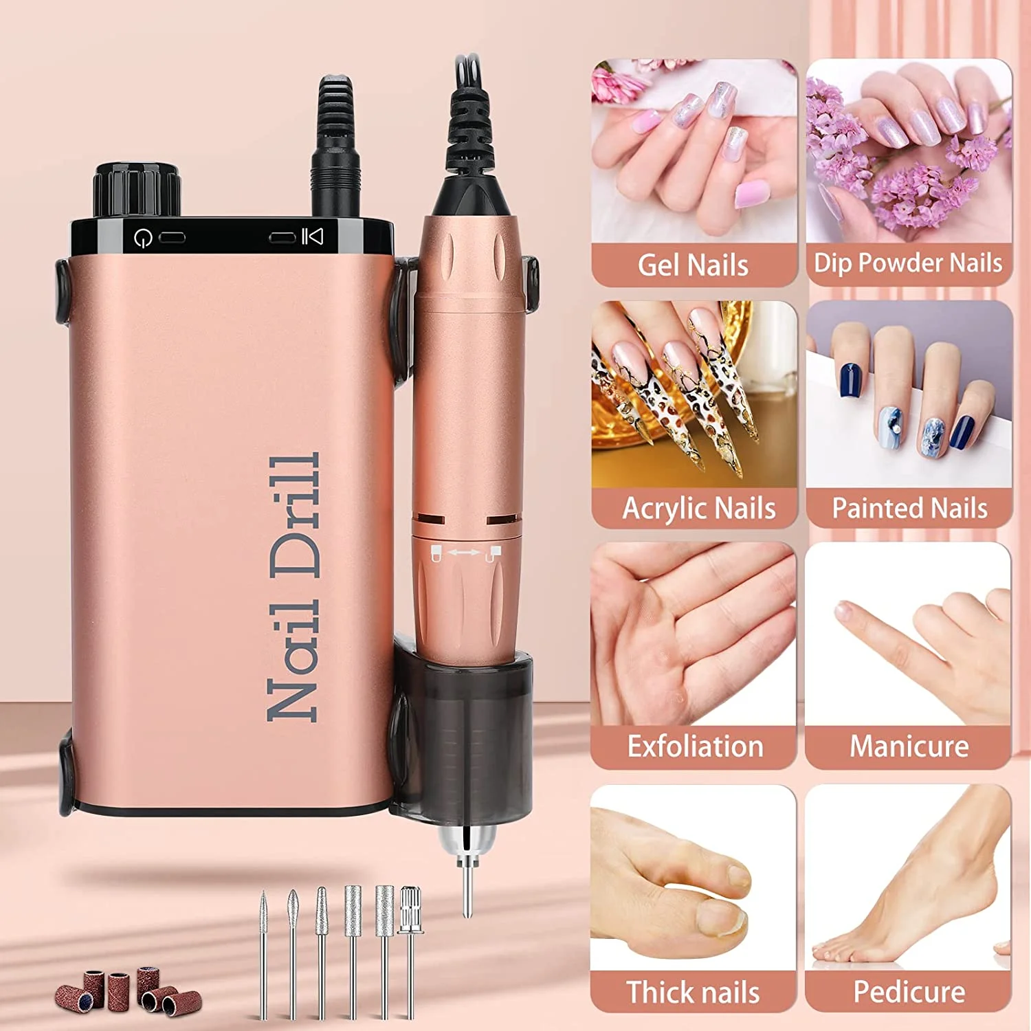 Portable Rechargeable Nail Drill Professional 35000RPM Cordless Electric E File Machine For Acrylic Nails Gel Polishing Removing