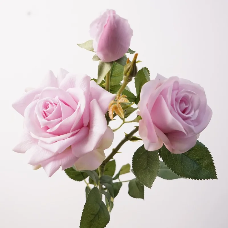 3-teiliges Set Real Touch Rosen, 3-köpfige Kunstblumen, Hochzeitsblumenarrangements, realistische Rosenblumen, Partytisch- und Heimdekoration – Detail 5