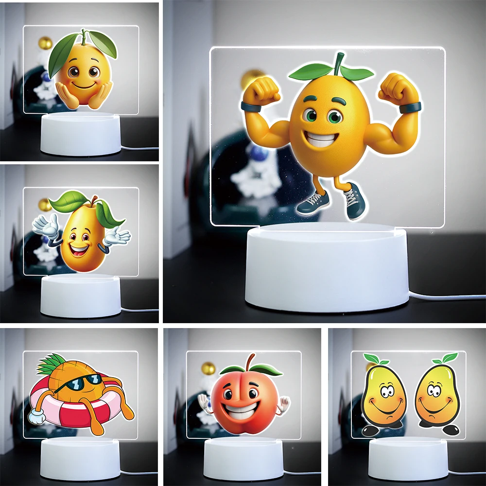 

Cute Kawaii Fruits Pear Peach Lemon Pinapple Figure 3D Arcylic LED Night Light Home Lamp Baby Children Boys Girls Holiday Gift