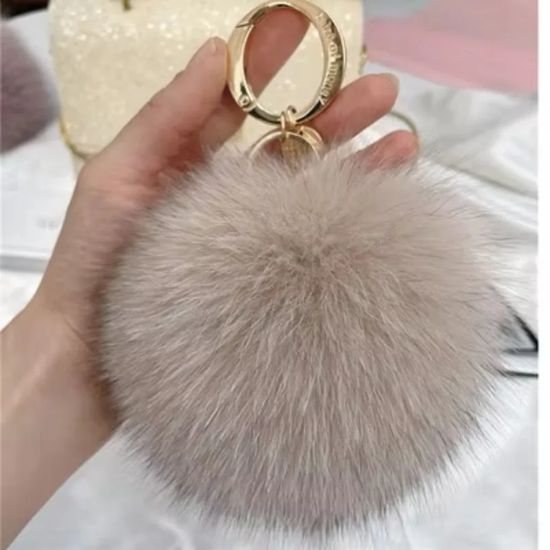 Luxury 15cm Real Fox Fur Ball PomPom Genuine Fur Keychain Metal Ring Pendant Bag Charm For Women