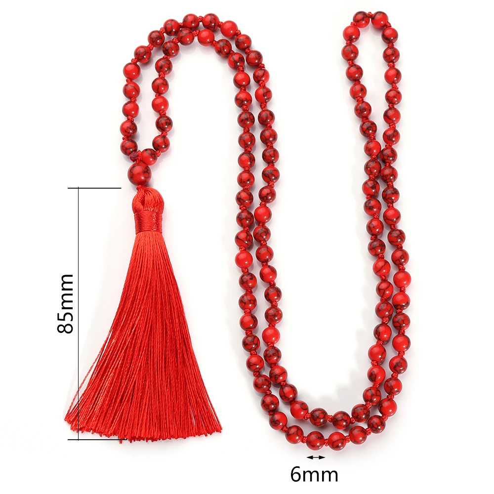 OAIITE 6mm Stone Beads Necklace 108 Beads Mala Rosary Prayer Neacklace Buddhist Yoga Meditation Spiritual Healing Necklace