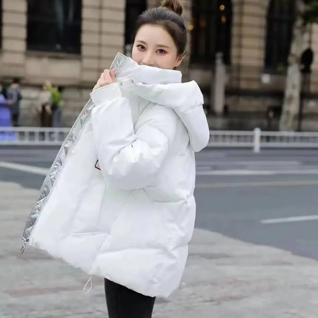 Fashion Women's Glossy Down Cotton Jacket 2025 Winter New Loose Hooded Casual Jackets Female Warm Cotton Thicken Coat