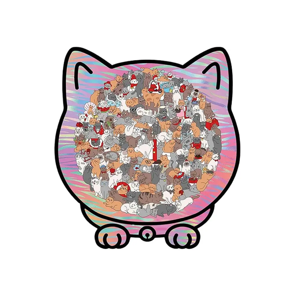 أحجية الصور المقطوعة الخشبية على شكل قطة فريدة من نوعها قطع ألغاز غير منتظمة لعبة هدايا عيد الميلاد وعيد الميلاد لمحبي القطط ديكورات المنزل #4