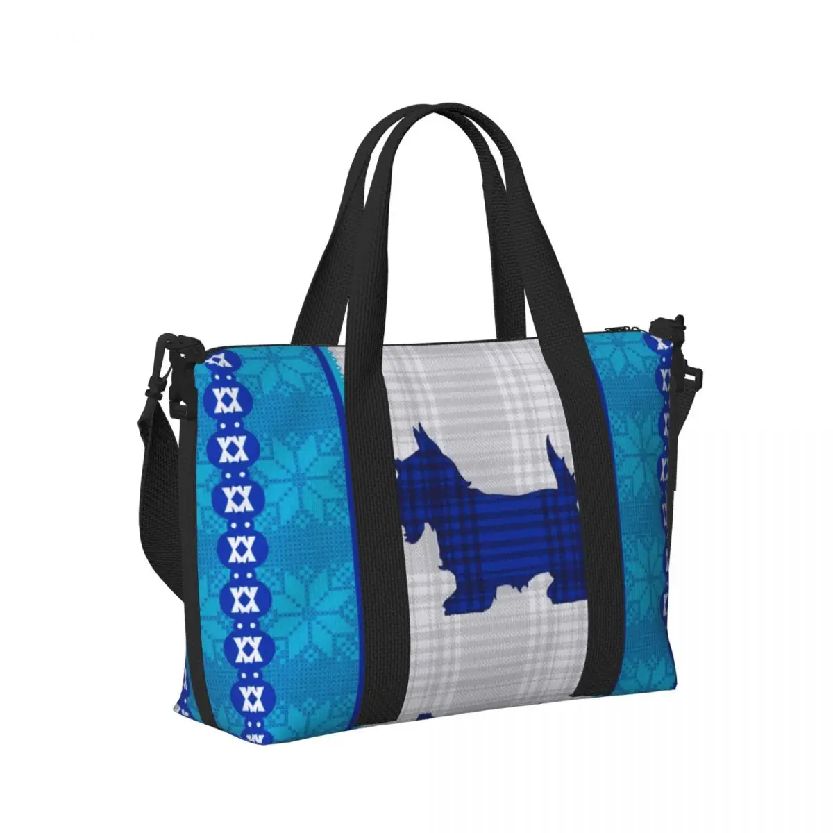 

Black Scottie Dog Plaid Tartan Scottish Terrier Lover Beach Travel Bag Tote Bag for Gym Sport Women Shopping Duffle Shoulder Bag