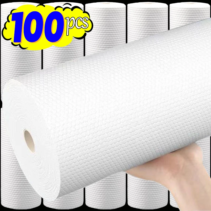 100/50pcs/roll Cleaning Cloths Abrasion-resistant Resistant Rags Disposable Towels Home Kitchen Pot Dish Oil-free Cleaner Wipes