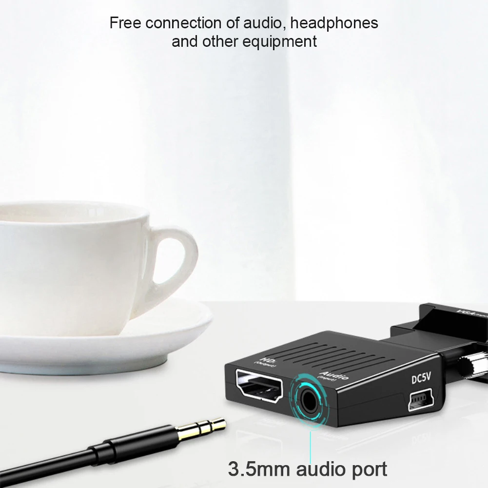 Ultra-small 1080P HD VGA To HDMI-compatible Adapter With 3.5mm Audio Cable To HDTV Projector Video Audio Converter For PC Laptop