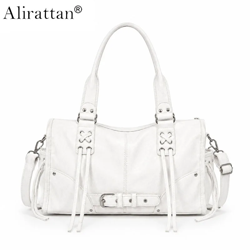 

Alirattan Women Retro High Quality Motorcycle Handbag,Tassel Design Horizontal Tote Storage Large Capacity Pillow Underarm Bag