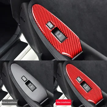 New-2Pcs Red For Nissan 370Z 2009-2020 Carbon Fiber ABS Window Lift Switch Panel Cover Stickers