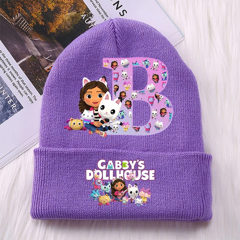 Gabby Dollhouses Girls child Knitted Hats Cartoon Anime Letters Children Headgear Cotton Winter Woolen Cap Kids Birthday Gifts