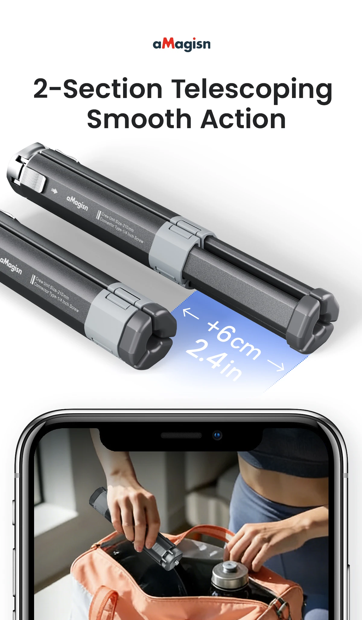 aMagisn Metall-Mini-Stativ für GoPro DJI Insta360 Action-Kameras, 2-stufig verstellbarer Winkel & einziehbare Beine – Detail 4