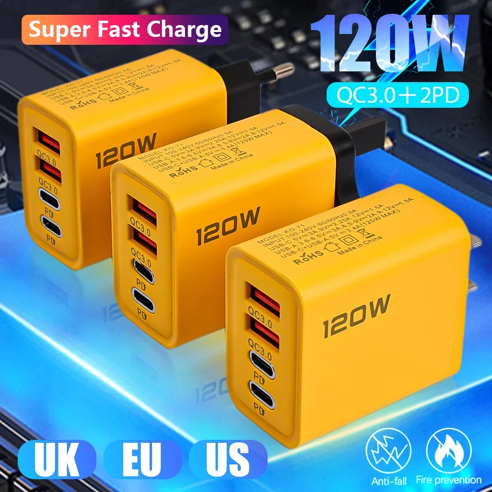 Pd 120W อะแดปเตอร์ที่ชาร์จเร็ว USB คู่สำหรับ iPhone 15 Samsung huawei Huawei Xiaomi ชาร์จ USB ได้อย่างรวดเร็วแบบสากล