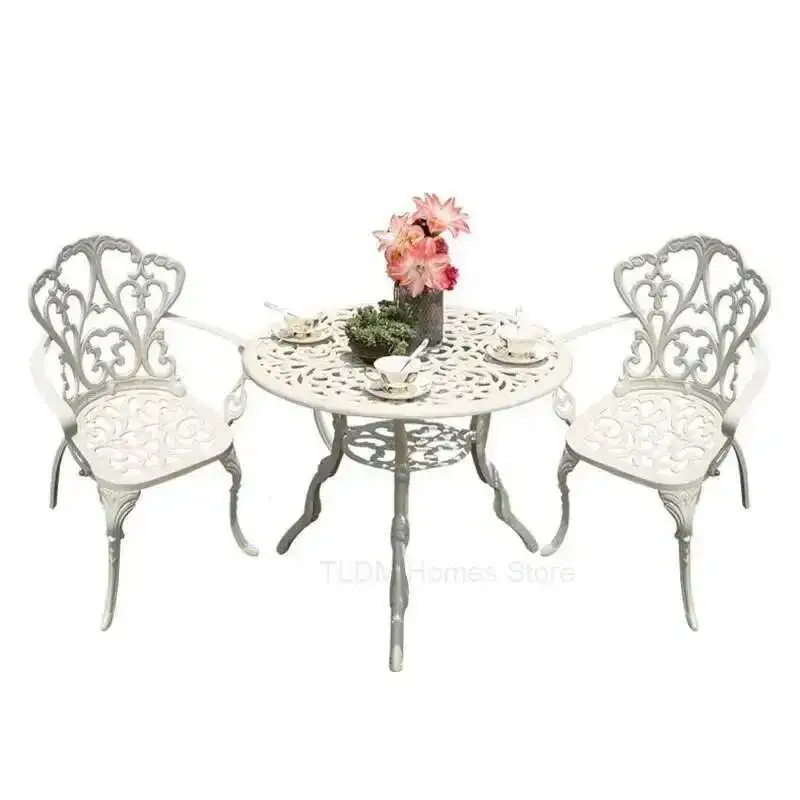 

Aluminum European Garden Table and Chairs Cast Leisure Combination Outdoor Furniture Leisure Back Chair Patio Table and Chairs M