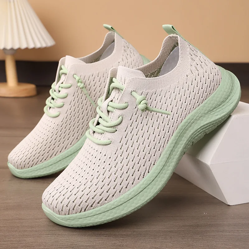 

Women's Breathable Sneakers Mesh Flat Shoes Women's Shoes Casual Sports Shoes Soft-soled Fly-woven Fashion Lace-up Lady Sneakers