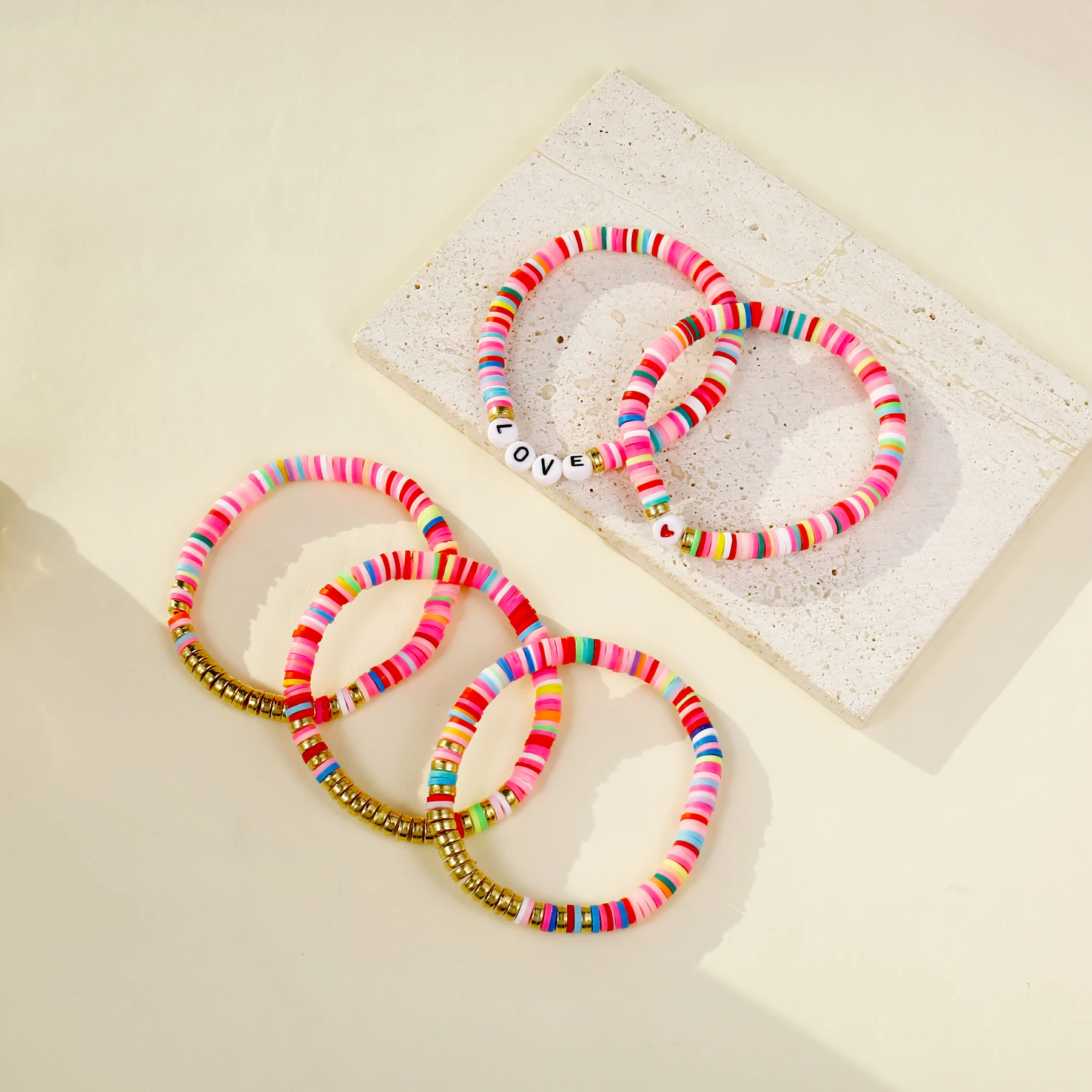 Joya Love 5Pcs/Set Colorful Friendship Bracelets for Taylor Swift Fans Letter Beaded Stackable Heart Elastic Clay Bracelets Gift - Image 4
