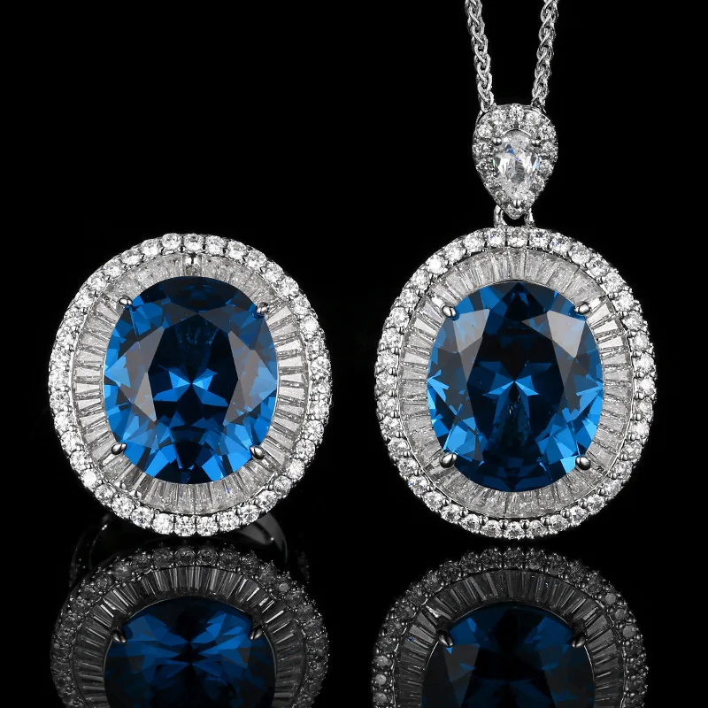 

Jewelry Gold-plated Bird's Nest Cut Blue Spinel Egg-shaped Fashion Pendant Set 15*18