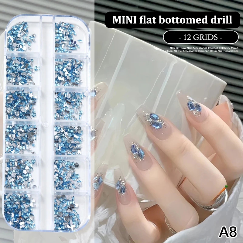 12 Grids/Box Mixed Nail Art Multi Shape Flat Back Crystal Rhinestone Dazzling Diamonds Strass Manicure Tip 3D Decoration
