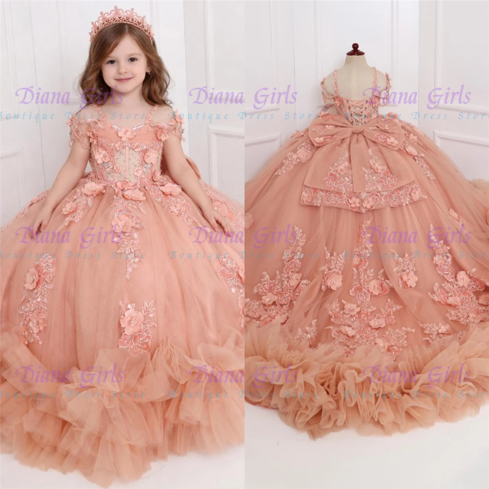 Quality Lovely Floral Beading Embroidery Little Princess Flower Girl Dress for Wedding Birthday Receptions Holiday Celebrations