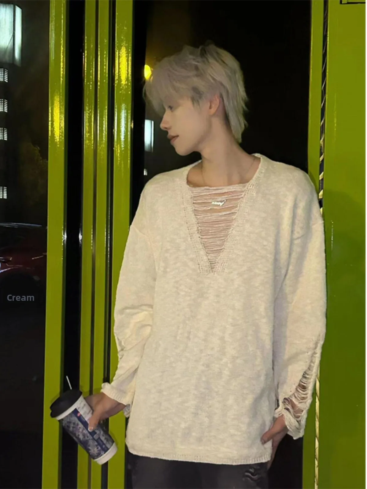 

Белая мужская футболка с длинным рукавом и вырезами, летняя, тонкая, с V-образным вырезом, с защитой от солнца, трикотажная, повседневная, свободного кроя, весна-осень