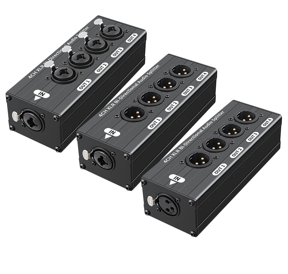 1X4 3-Pin XLR symmetrischer Audio-Splitter mit Metallgehäuse und Verriegelungsanschlüssen, Audio-Signal-Splitter-Box für Live-Bühnen-Sound – Detail 7