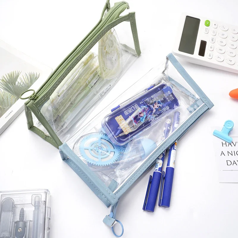 Transparent Pencil Case Large Capacity Pen Bag Cosmetic Bag Kawaii Back to School Supplies for Girls Kids Stationery Items Gifts