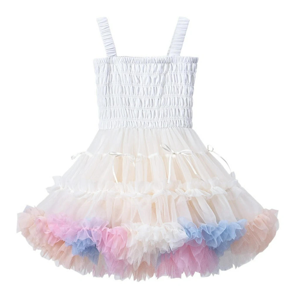 Baby Girls Tutu Dress Sleeveless Strap Rainbow Princess Girls Birthday Party Dress Children Kids Halloween Party Perform Costume