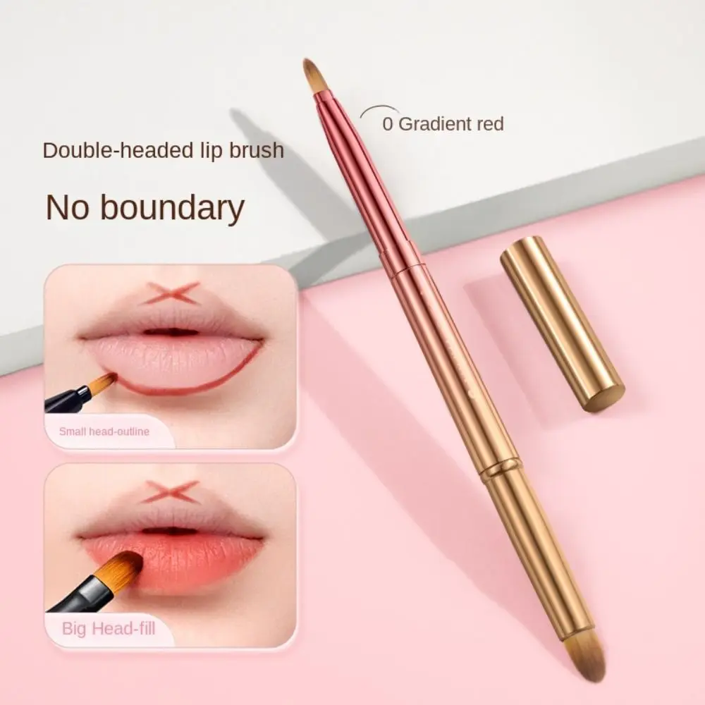 Dustproof Double-headed Lip Brush Metal Handle Retractable Makeup Brush with Protect Cap Lip Liner Lipstick Smudge Brush Mini