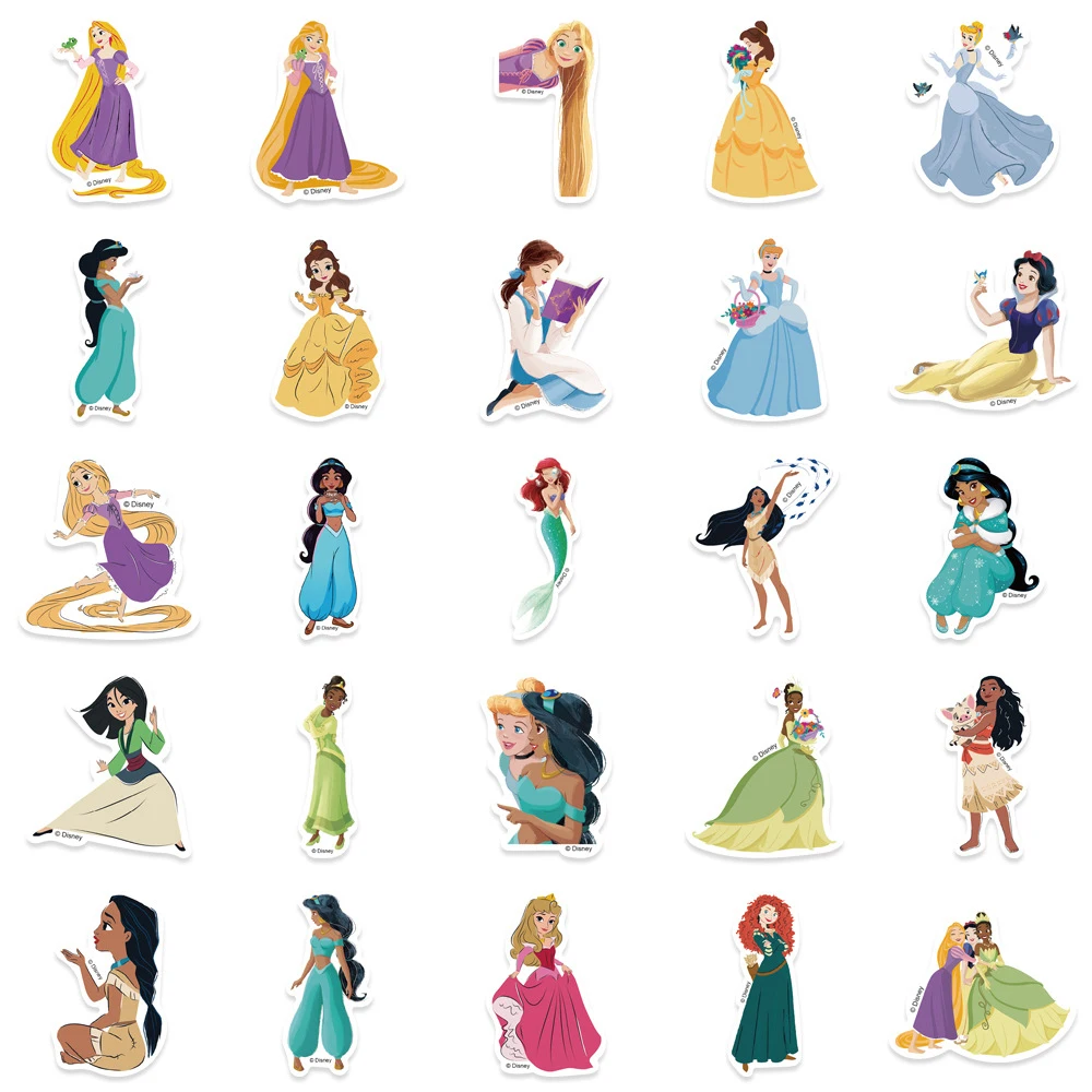 50pcs Disney Mix Cartoon Princess Graffiti Stickers Cute Snow White Aurora Decals for Skateboard Phone Helmet Anime Sticker Gift view 6