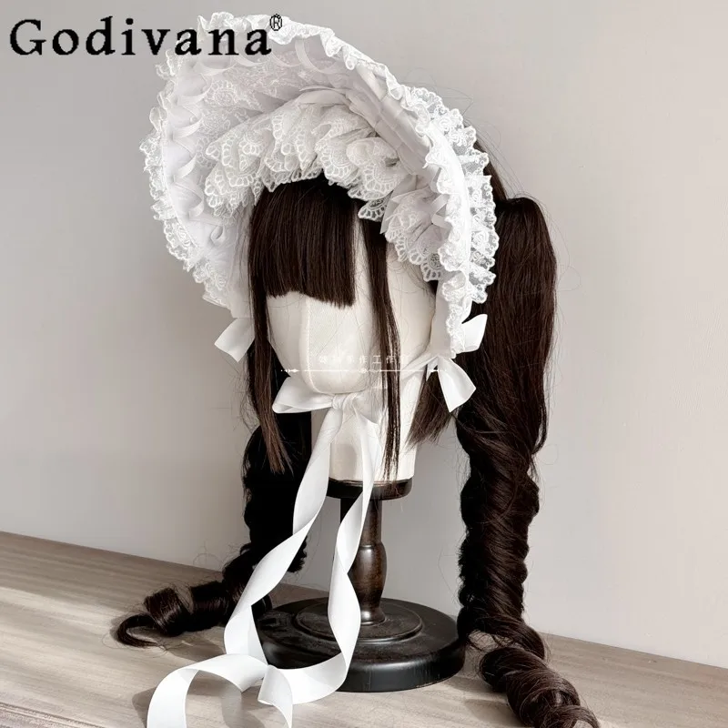 Christmas New Year Bnt Lolita Bonnet Cap Women Lace Black Gothic Vintage Headband Girls Original Handmade Lace Headwear
