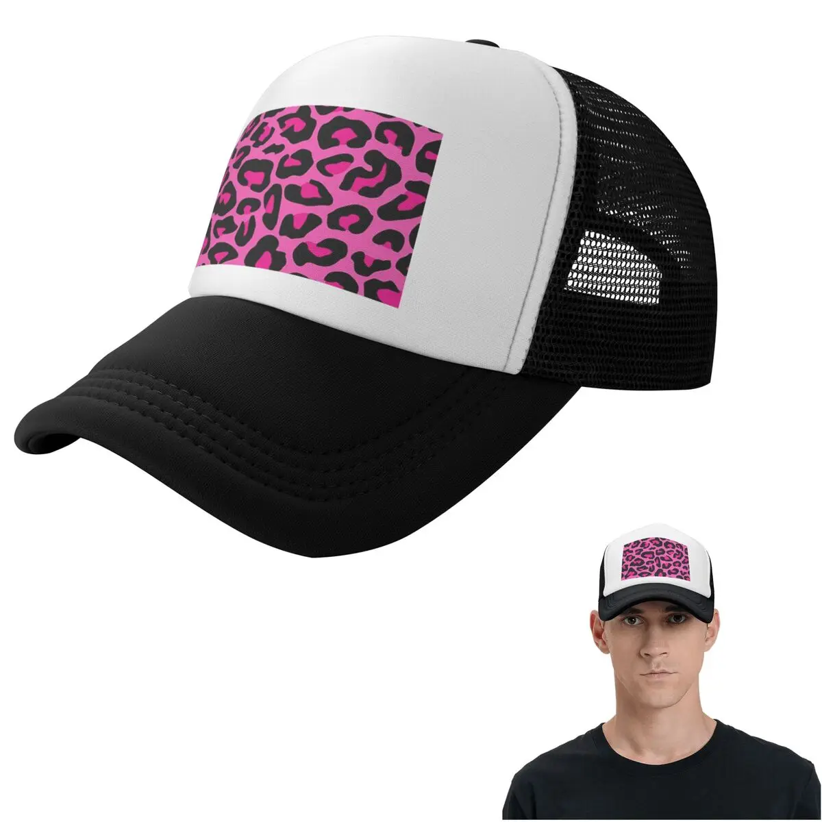 Leopard Cheetah Seamless Pattern Animal Skin Print Spots Cap Casual Mesh Baseball Caps Adjustable Hat Hip Hop Summer