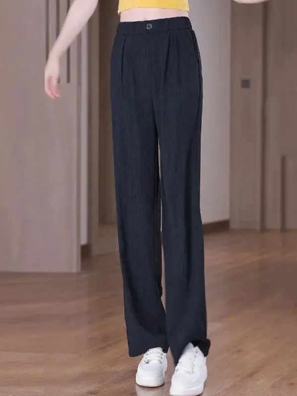 Pantaloni casual in seta di ghiaccio sottile vestibilità ampia a vita alta Pantaloni a gamba dritta coreani Sle retrò Estate 2025 Nuovo arrivo