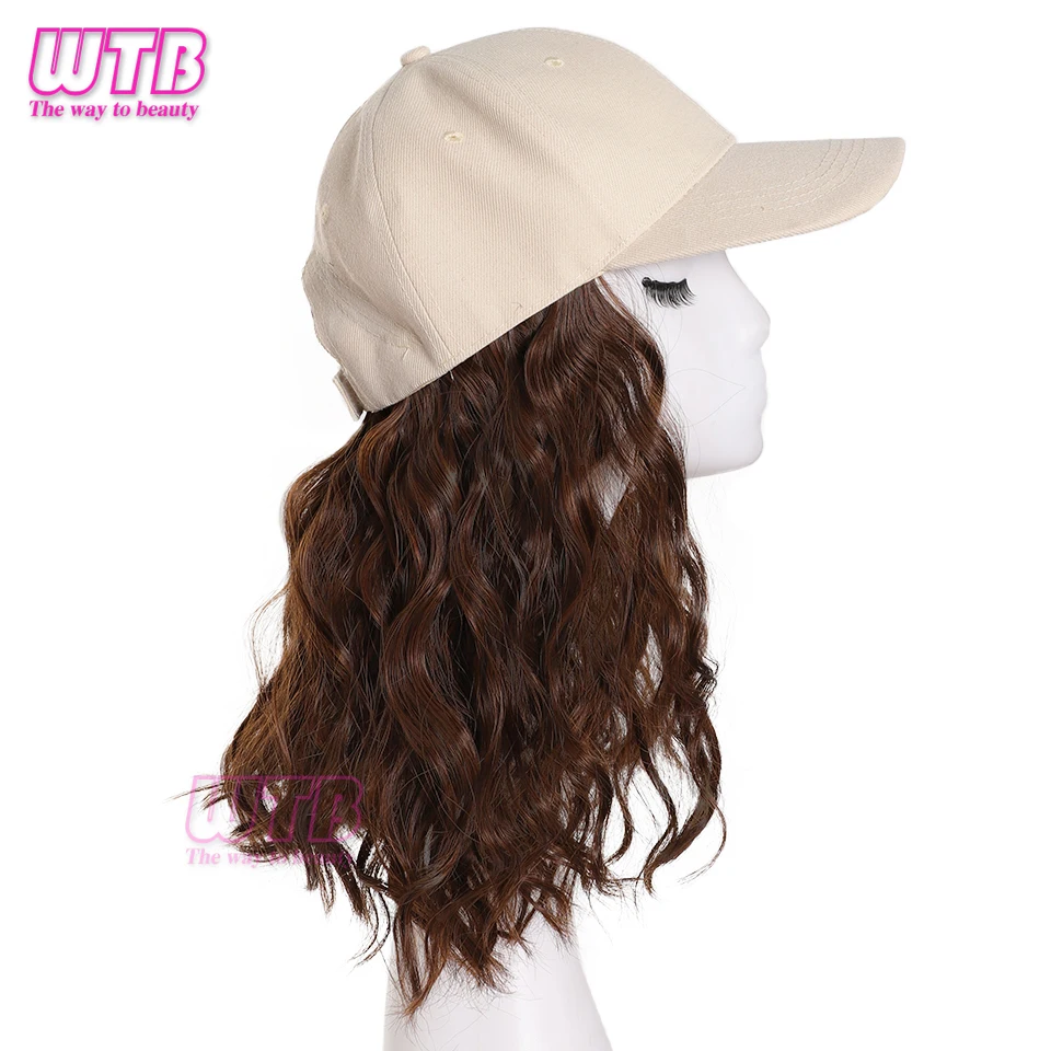 Hat Wig for Women 11 Inches Wave Baseball Cap Wig with Curly Hair Extensions Wig Synthetic Wave Wig Hat Adjustable Hat