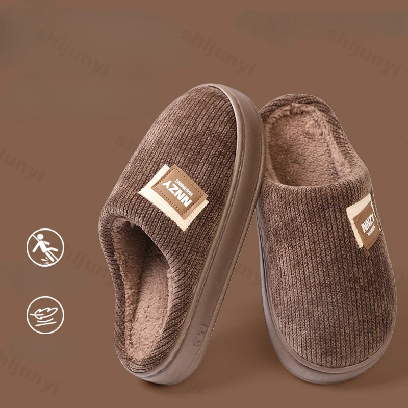 

Мужские домашние тапочки большого размера 50-51, легкая зимняя плюшевая домашняя мужская обувь из ЭВА, новинка 2025, нескользящие теплые тапочки на платформе