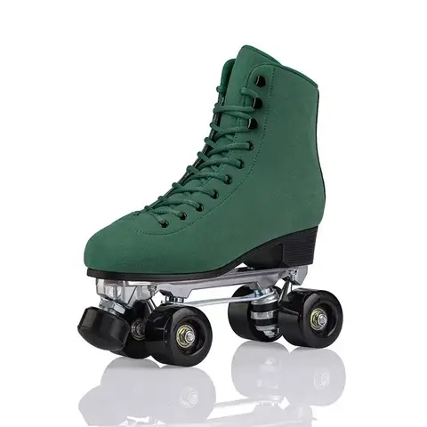 Double Row Microfiber Leather Suede Roller Skates 4 Wheels hoes For Women Beginner Aluminum Alloy Bracket Training Quad Sneakers