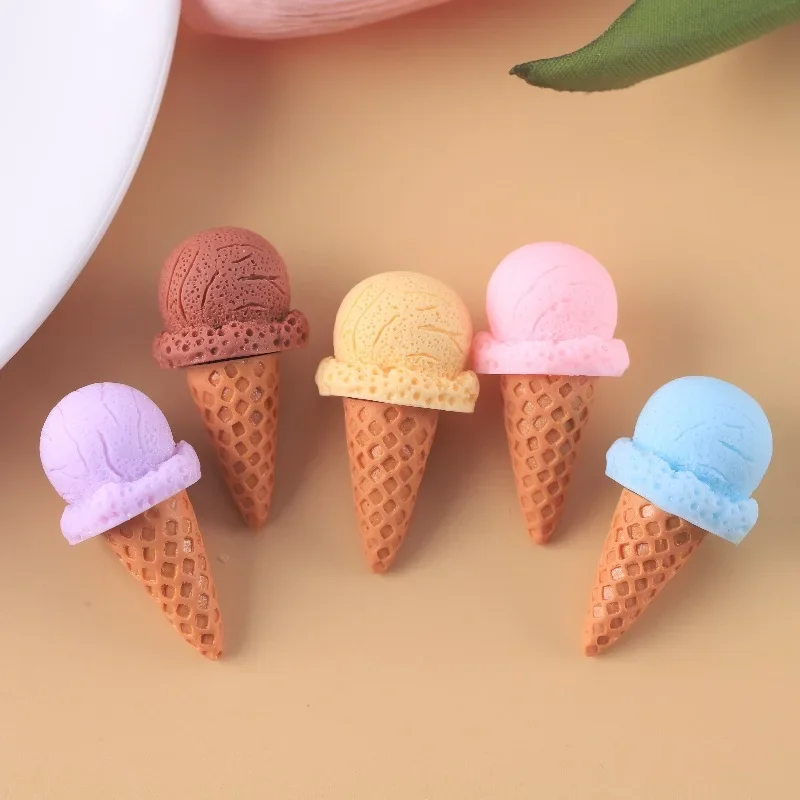 Mini 3pcs Ice Cream Cone Colorful Dessert Ice Cream Dollhouse Food Play Diy Simulation Resin DecorationDoll Accessories