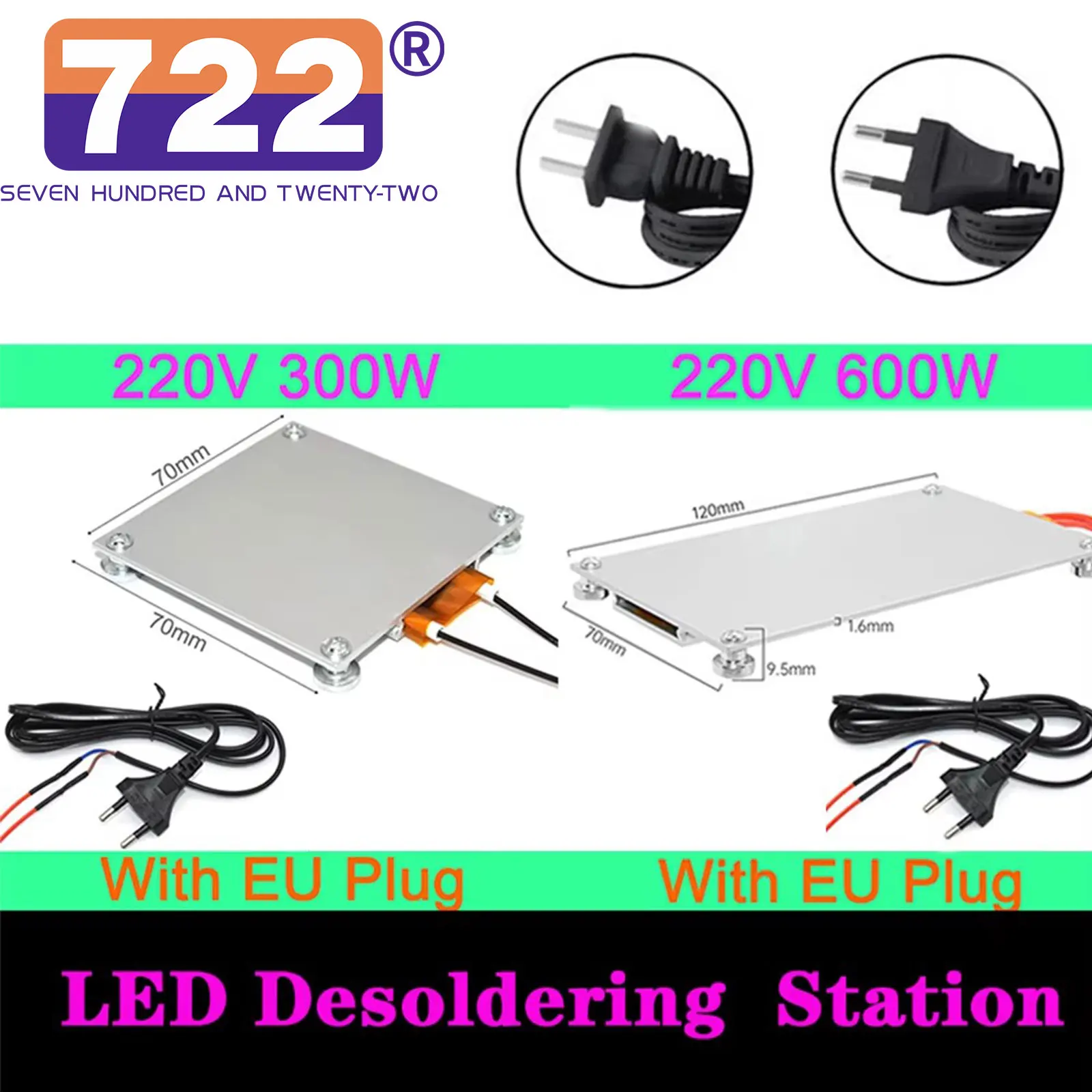 

HD 220V Heating Soldering Chip Rectangle Aluminum Desoldering BGA LED Lamp Station PTC Split Plate LED Remover 300W/600W