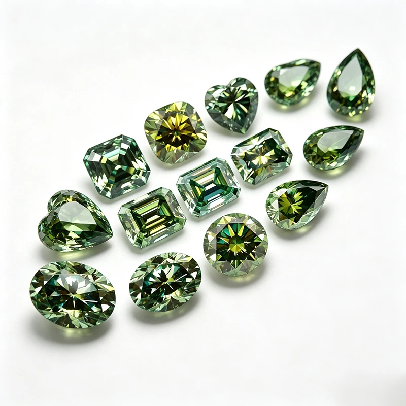 Round Pear Oval Emerald Heart Princess Radiant Cut GRA Certified Moissanite Stone Natural Yellowish Green Color 0.5-5.0ct