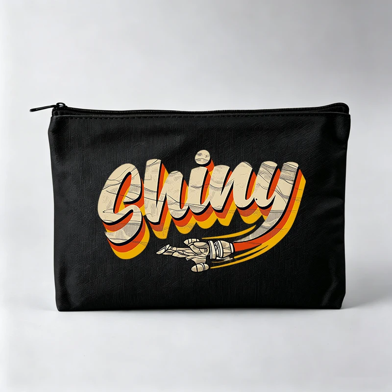 Women's Letter Print Makeup Bag with Retro Typography, Zipper Cosmetic Pouch for Daily Use