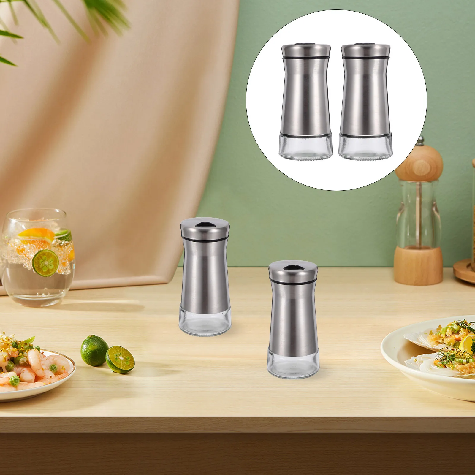 

2pcs Salt Pepper Shakers Set Stainless Steel Seasoning Dispenser Portable Kitchen Spice Bottles Lightweight Condiment Jars For