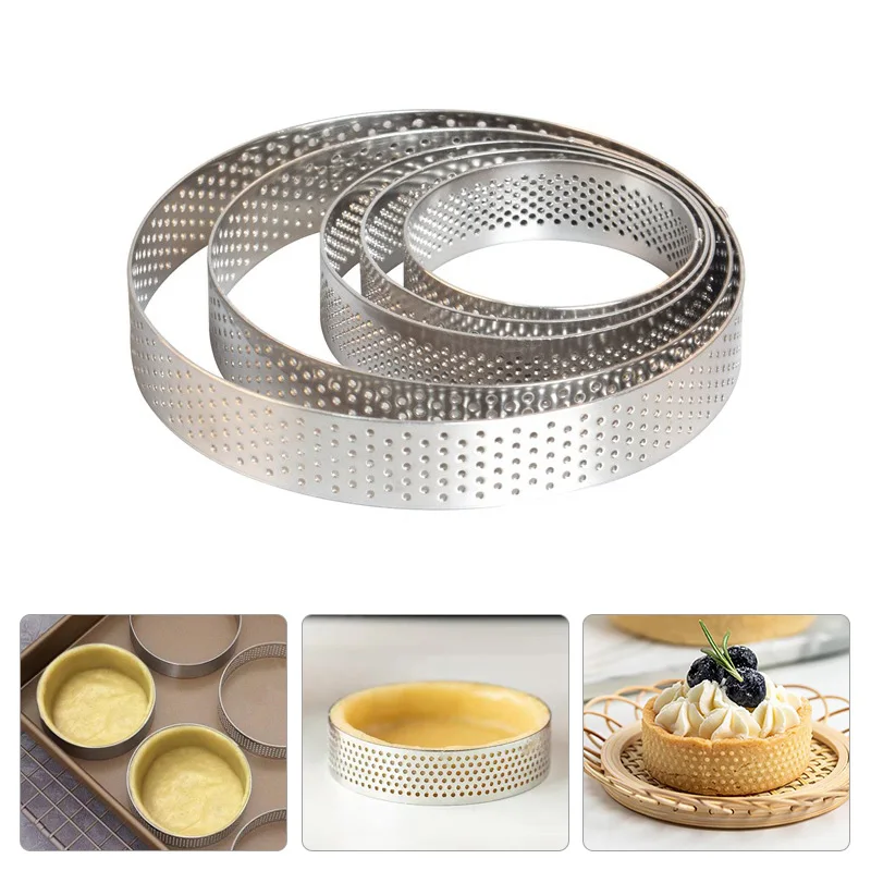 5-10cm Stainless Steel Tartlet Cake Mould Circle Cutter Pie Ring Heat-resistant Perforated Cake Mousse Mold Baking Tools