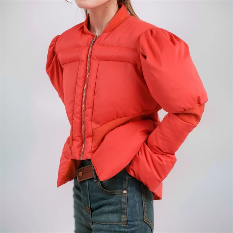 Early Spring 2024 New Waist Slimming Satin Short Cotton Jacket For Women Standing Collar Zippered Flared Sleeves Cotton Jacket