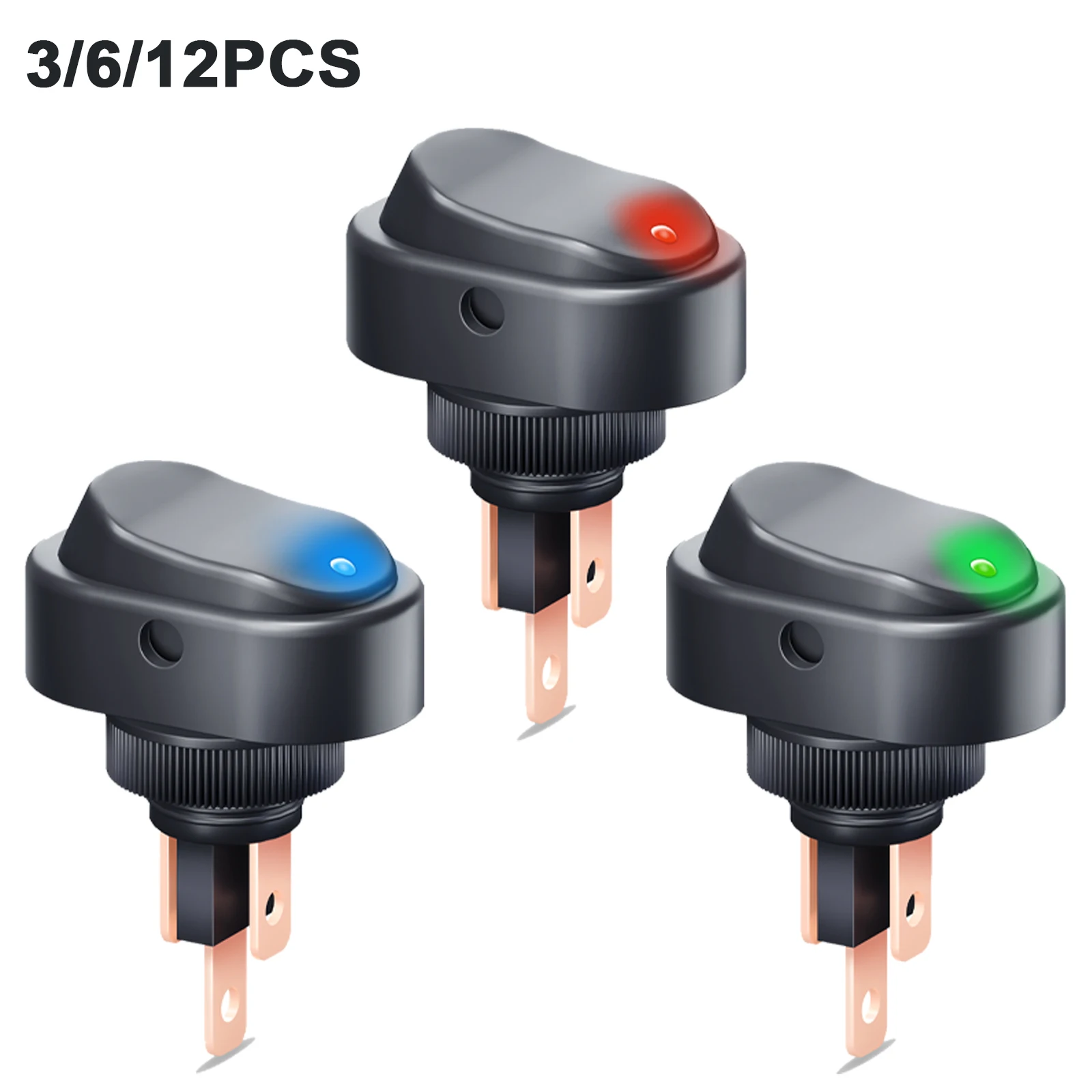 12pcs Toggle Switch 12v 30A Oval Rocker Switch 3 Pin Red Blue Green LED Lighted On Off Switch for Automative Car RV Marine Boat