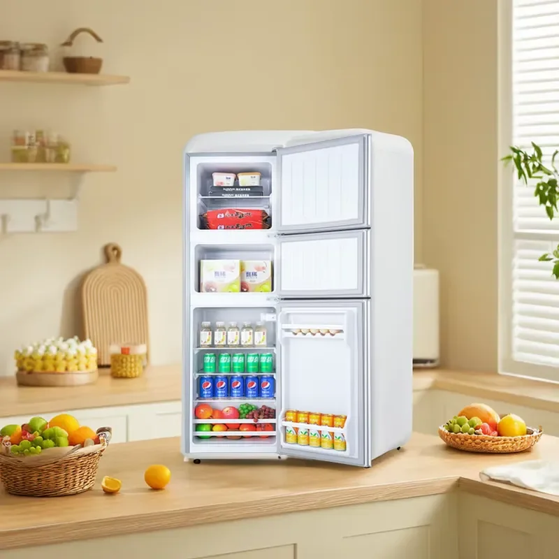 78L Three-Door Bottom-Freezer Refrigerator Portable Electric Compressor Fridge with Stainless Steel for Home Use
