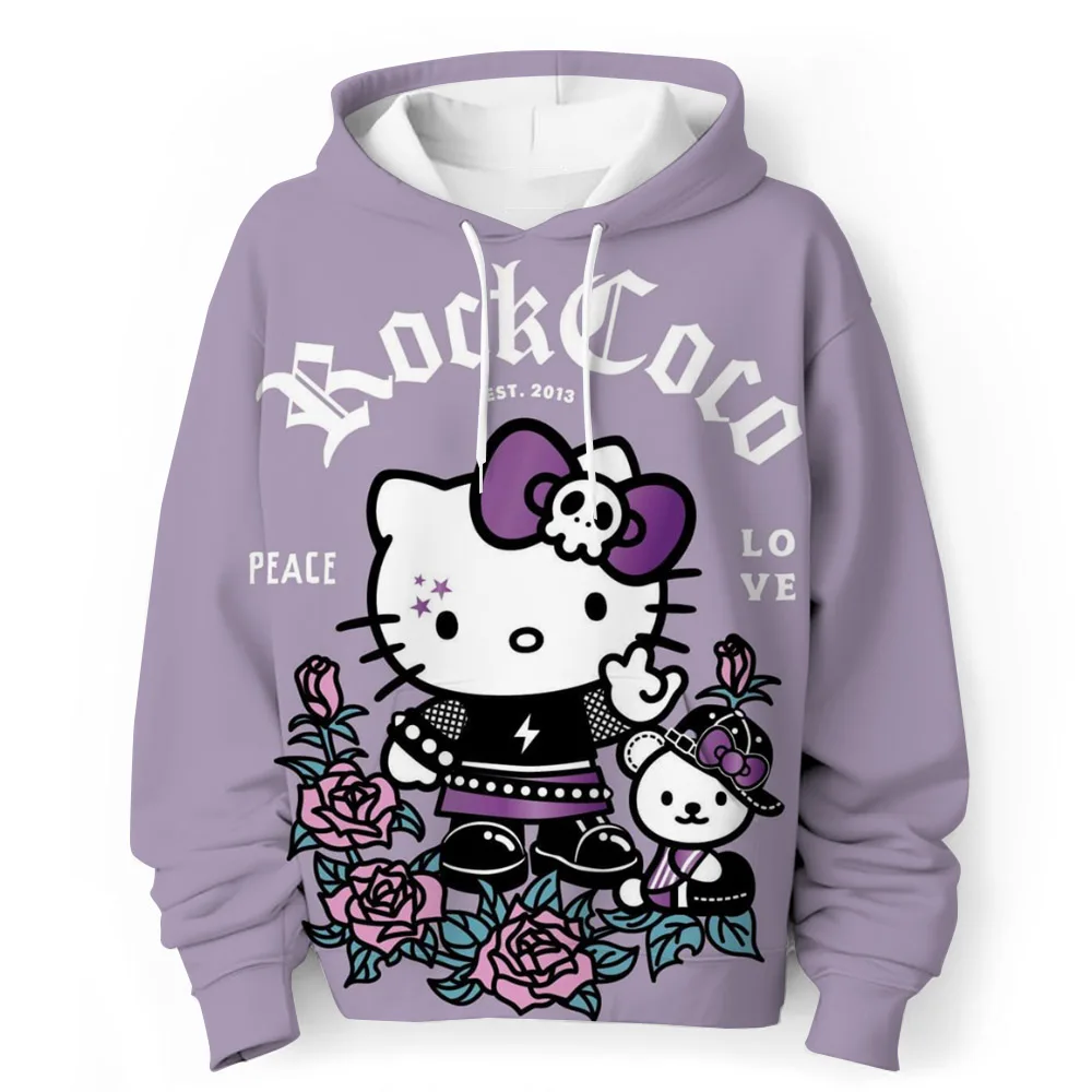 Hello Kitty Children\'s Hoodies Sweatshirt Kawaii Kuromi Pullover Fashion Anime Cartoons Casual Clothes Girls Boy Kids Warm Tops