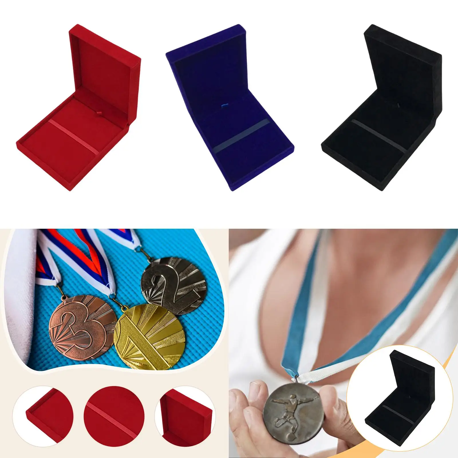 Medal Box for Gold Silver Bronze Award Display with Lid Dustproof Interior for Runners Players Collectors Gift