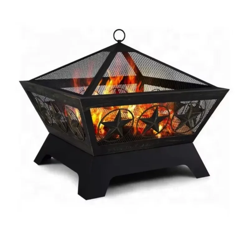 Outdoor Metal and Wood Burning Fire Pit for Garden and Camping