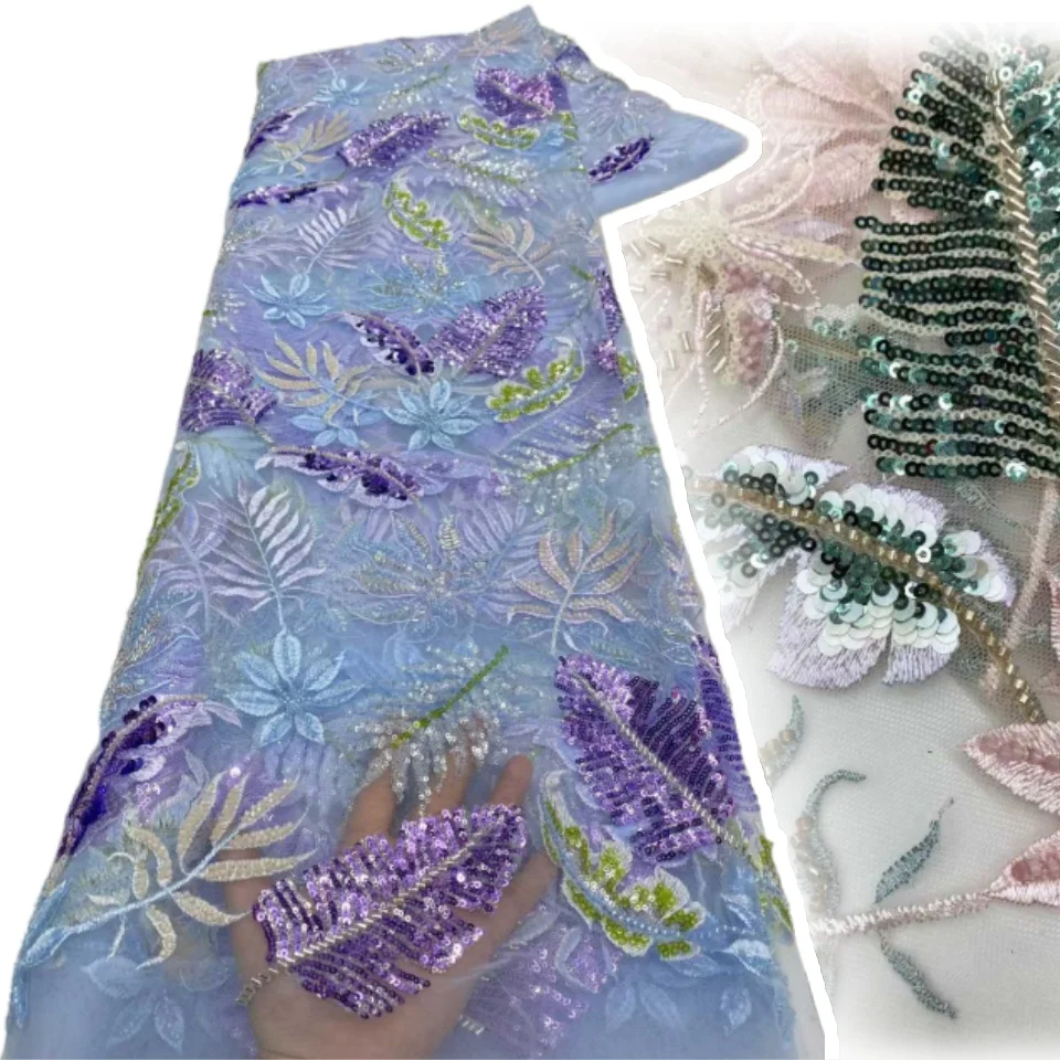 

African Lace Fabric 2025 Sequins Beaded Embroidery Groom Nigerian Bridal 2025 High Quality Party Lace Fabric for Wedding CC1707