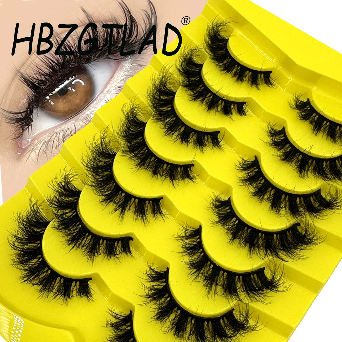 HBZGTLAD 7 pairs of natural false eyelashes Russian eyelashes 3D mink fur reusable dense Russian striped eyelashes and extended