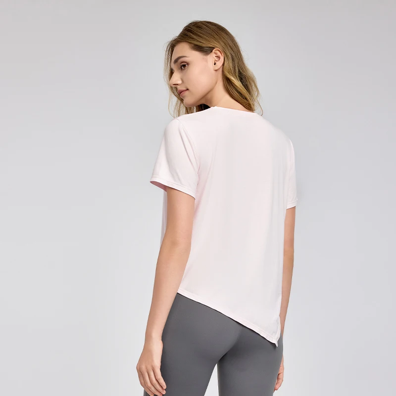 DANCEFISH Loose Crewneck Fitness Top Women's Lightweight Breathable Split Sports Blouse Running Training Yoga Short Sleeve